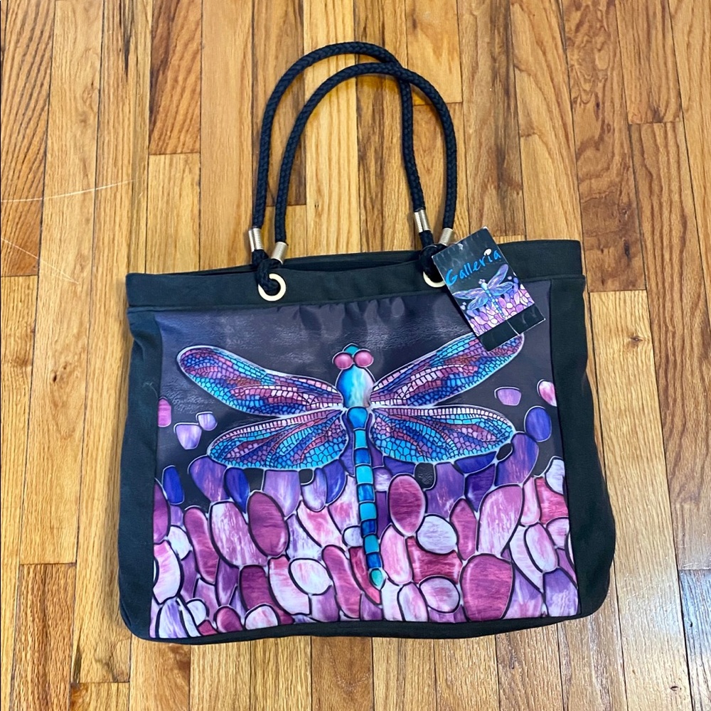 NWT Stained Glass Dragonfly Tote Bag w/ zipper